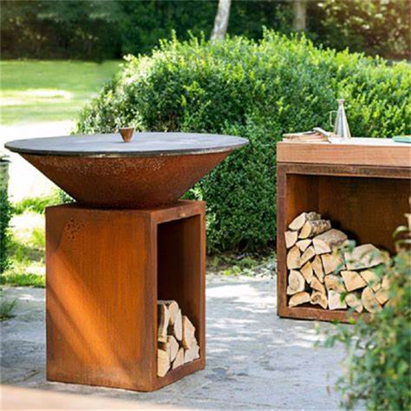 <h3>Weathering Steel Outdoor Fireplace with Grill | Terrain</h3>
